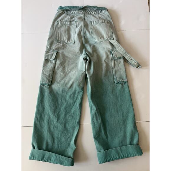 Creative Design Baggy Wide Leg Pants Women L Two Tone Green Cargo Y2K Skater - Picture 14 of 15